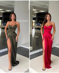 Sleeveless Spaghetti Strap Prom Dress with Slit, Elegant Charmeuse Gown for Women