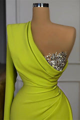 Elegant One-Shoulder Sequin Mermaid Prom Dress with Long Sleeve, Custom Fit Available