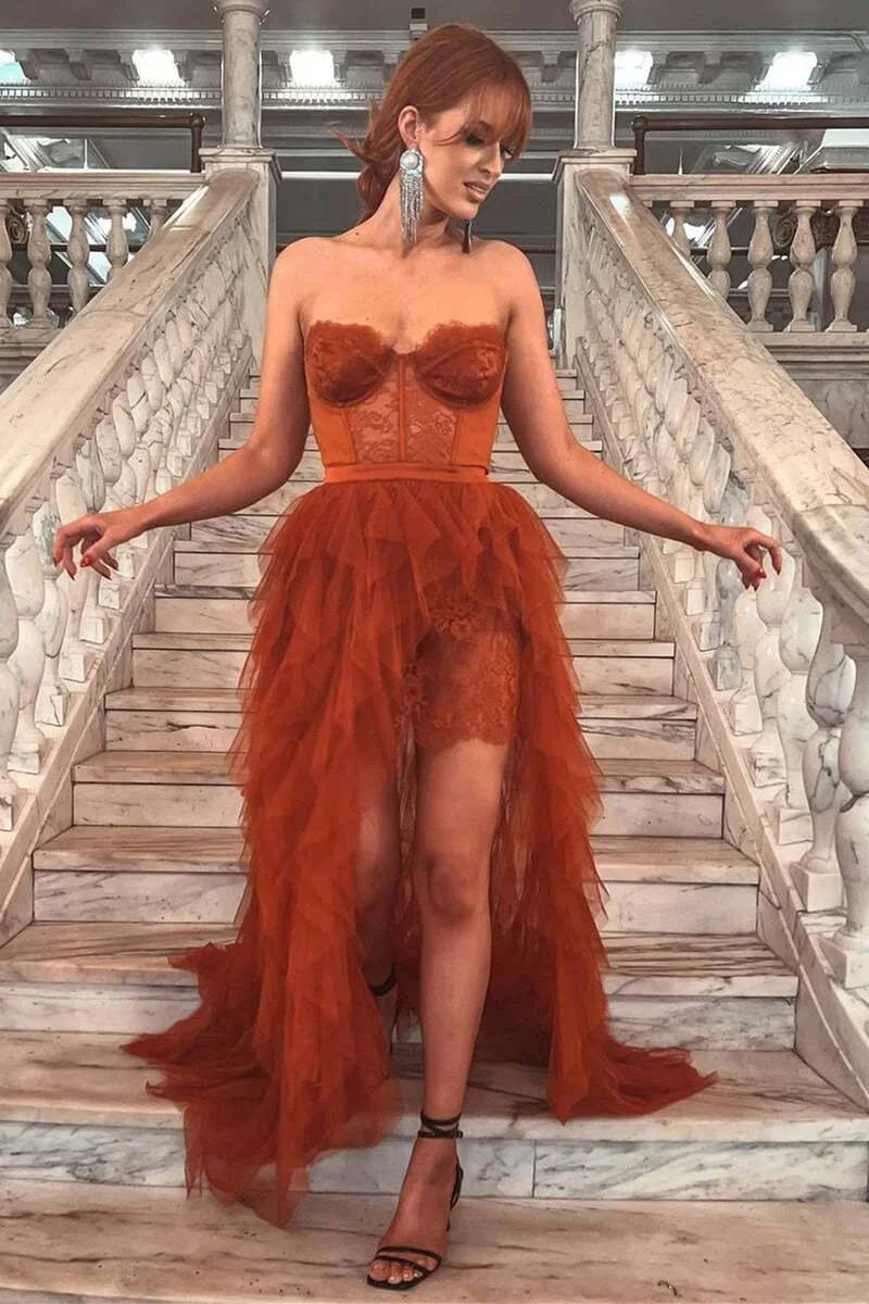 Glamorous Strapless Tulle Prom Dress Sleeveless Ball Gown for Women