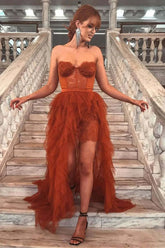 Glamorous Strapless Tulle Prom Dress Sleeveless Ball Gown for Women