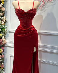 Stunning Red Mermaid Prom Dress with Spaghetti Straps & High Split
