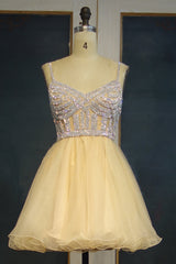 Sparkling Silver Sequin A-Line Mini Prom Dress with Spaghetti Straps Sweetheart Neckline
