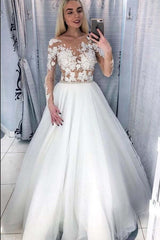 A-Line Crystal Wedding Dress Deep V-Neck Floor-Length with Appliques Lace