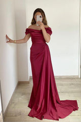 Elegant Mermaid Strapless Off-the-Shoulder Ruffled Prom Dress Long Train Gown