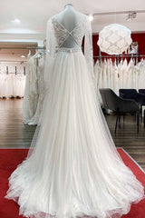 Elegant Sweetheart A-Line Wedding Dress with Sleeves, Tulle, Appliques & Beadings
