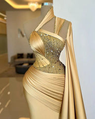 Luxurious Gold Asymmetric Mermaid Prom Dress with Elegant Sheath Silhouette