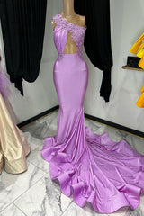 Elegant Purple One-Shoulder Mermaid Prom Dress | Sleeveless Formal Gown