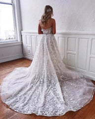 Elegant A-Line Sweetheart Lace Wedding Gown for Brides, Floor-Length Design