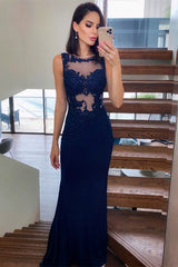 Elegant Navy Blue Lace Appliques Mermaid Prom Dress, Perfect for Special Occasions