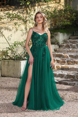 Elegant Dark Green A-Line Spaghetti Straps Prom Dress with Split