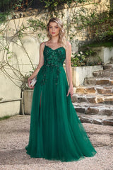 Elegant Dark Green A-Line Spaghetti Straps Prom Dress with Split