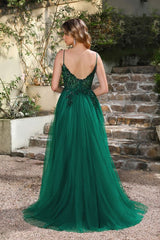 Elegant Dark Green A-Line Spaghetti Straps Prom Dress with Split