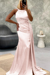 Elegant Jewel Strapless Mermaid Long Prom Dress with Pleats