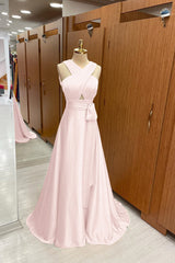 Elegant Strapped A-Line Halter Prom Dress: Flowing Long Gown for Special Occasions