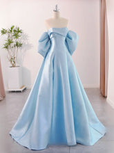 A-Line Sweetheart Neck Satin Blue Long Prom Formal Evening Gown Dress