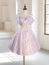 Purple Tulle Lace Off Shoulder Short Prom Dress Homecoming Gown