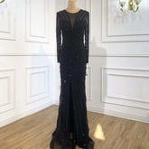 Stunning Black Sequin Long Sleeve Mermaid V Neck Prom Dress