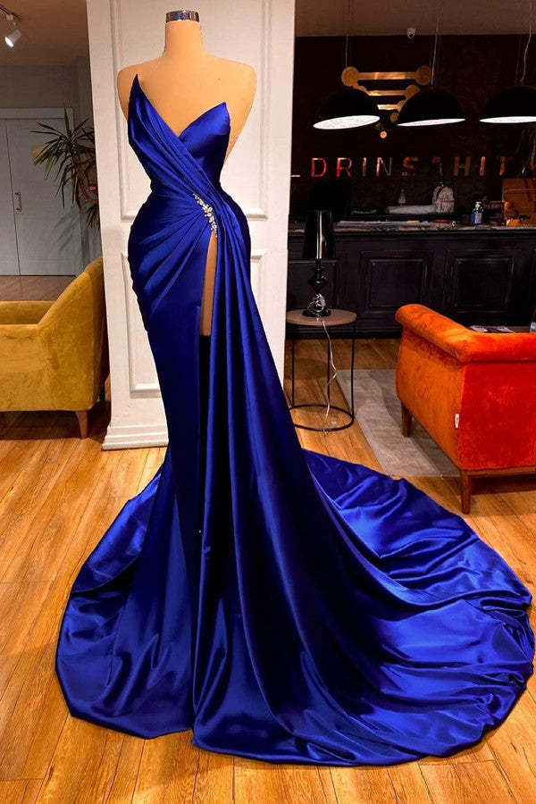 Charming Royal Blue V-Neck Mermaid Prom Dress: Sleeveless, Elegant, Floor-Length Evening Gown