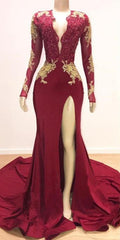 Elegant Long Sleeves Mermaid Evening Dress with Lace Appliques for Women