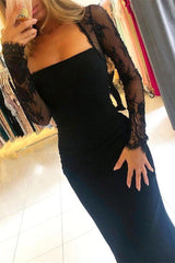 Elegant Black Long Sleeve Mermaid Lace Prom Dress with Exquisite Details