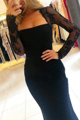 Elegant Black Long Sleeve Mermaid Lace Prom Dress with Exquisite Details