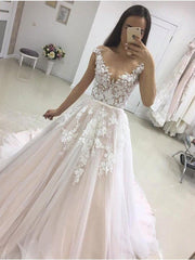 Elegant Lace Applique Long Sleeve Ruffles Ball Gown Wedding Dress
