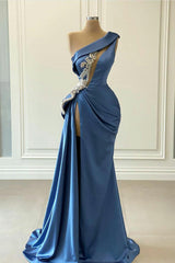 Elegant Blue One Shoulder Mermaid Prom Dress with Beading for Special Occasions