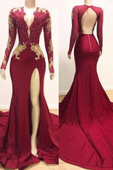 Elegant Long Sleeves Mermaid Evening Dress with Lace Appliques for Women
