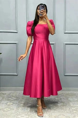 Elegant A-Line Prom Dress with Short Sleeves, Square Neckline Ball Gown