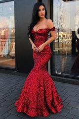 Elegant Off-Shoulder Sequin Mermaid Prom Dress for Women, Sparkle & Glamour