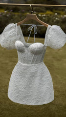 White Princess Strapless Homecoming Prom Dress Short Wedding Dresses