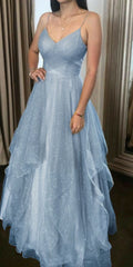 Beautiful Blue Evening Prom Dress Long Gown