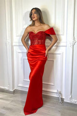 Glamorous Red Jewel Mermaid Prom Dress with Pleats for a Stunning Entrance