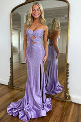 Sparkling Diamond Sweetheart Mermaid Prom Dress with Lace-Up Split Front Design