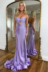 Sparkling Diamond Sweetheart Mermaid Prom Dress with Lace-Up Split Front Design