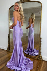 Sparkling Diamond Sweetheart Mermaid Prom Dress with Lace-Up Split Front Design