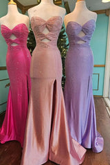Sparkling Diamond Sweetheart Mermaid Prom Dress with Lace-Up Split Front Design