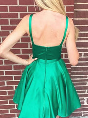 Elegant Green Satin Backless Short Prom Homecoming Cocktail Party Dress