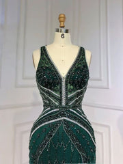 Elegant Green Sequin Prom Dress with Beaded V-Neck and Feather Accents