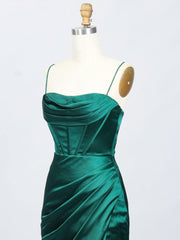 Elegant Green Satin Mermaid Prom Dress for Women, Long Formal Gown