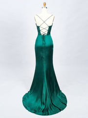 Elegant Green Satin Mermaid Prom Dress for Women, Long Formal Gown
