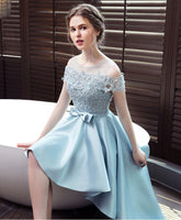 Elegant Light Blue Satin Lace Prom Evening Dress For Women