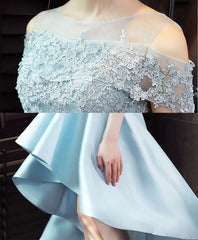 Elegant Light Blue Satin Lace Prom Evening Dress For Women