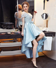 Elegant Light Blue Satin Lace Prom Evening Dress For Women