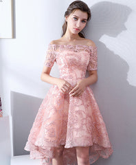 Pink Lace High Low Prom Dress Evening Gown For Women