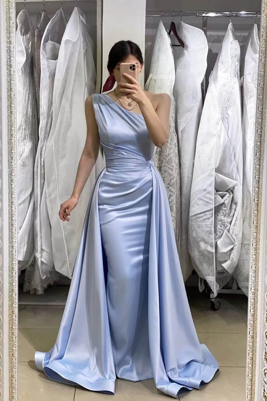 Light Blue One-Shoulder Mermaid Prom Dress with Detachable Skirt 27Prom