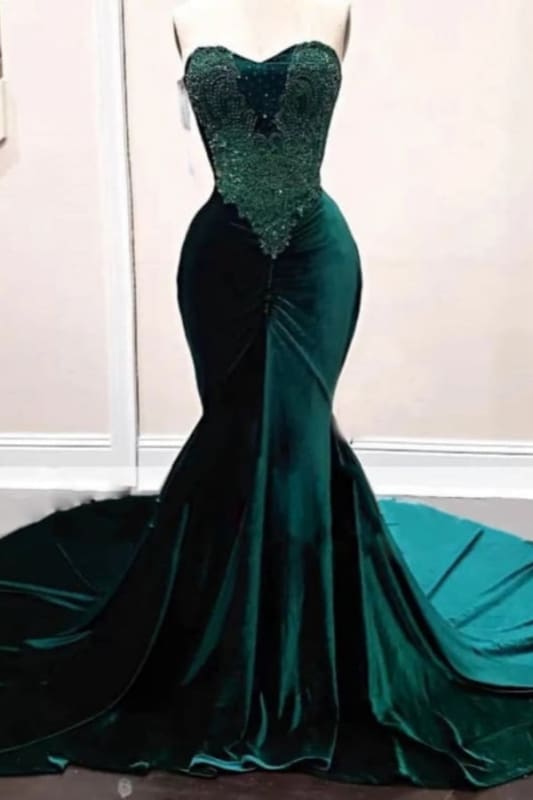 Long Sequin Sleeveless Emerald Green Mermaid Prom Dress for Women