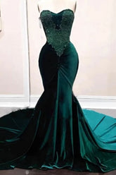 Long Sequin Sleeveless Emerald Green Mermaid Prom Dress for Women