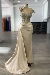 Sparkling Glitter Rhinestone Mermaid Prom Dress Sleeveless Gown with Sweep Train