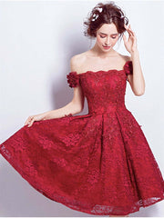 Elegant Off-Shoulder Burgundy Lace Dress for Prom, Homecoming, and Formal Evenings